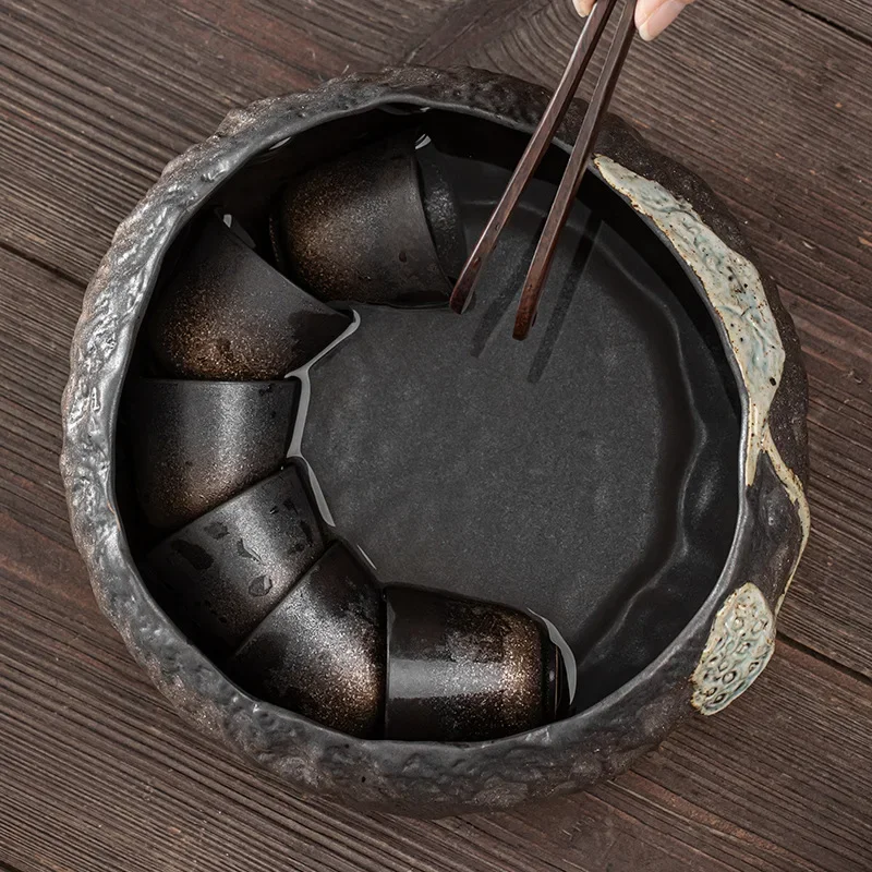 Japanese Gilding Iron Glaze Lotus Seedpod Tea Washing Basin Ceremony Dust Cylinder Barrel Washing Cup