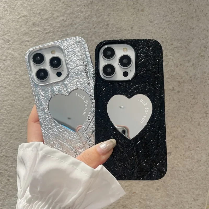 

Mirror Silicone Phone Case Suitable For iPhone 14, 13, 12, 11 Pro Max XS X XR Love Pleated Makeup New Protective Soft Case