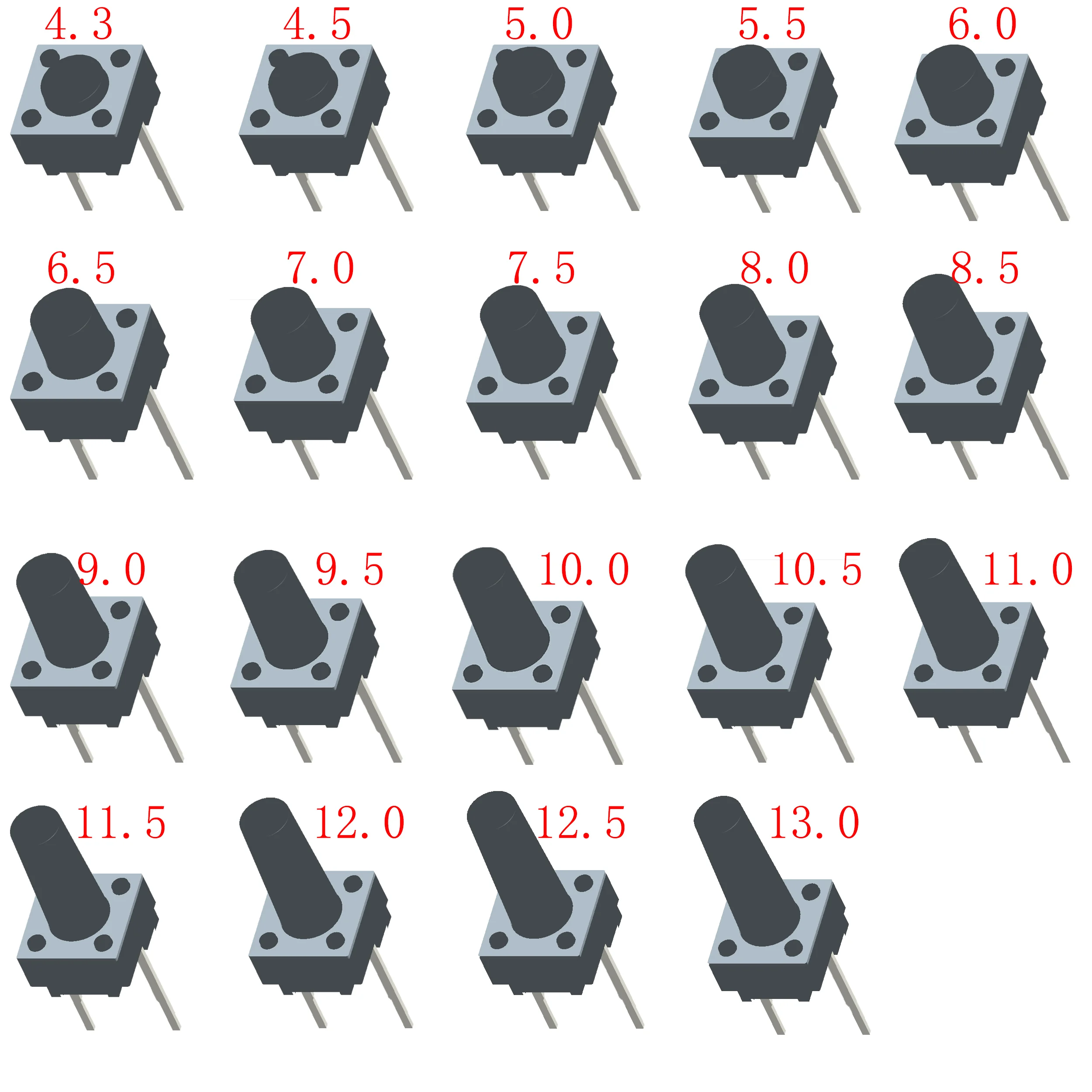 50pcs Tactile Switch 6x6mm H=4.1/4.3/5/5.5/6/7/8/9/~13mm Momentary Tact Button Mini Push Button 4Pin/2Pin DIP/SMT  Widely Use