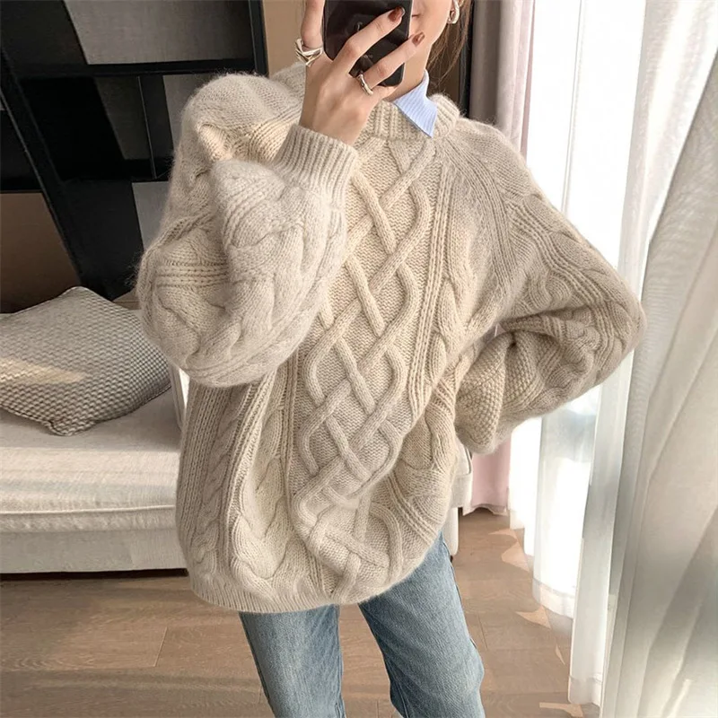 

2022 Autumn and Winter New Sweater Women Solid Color Casual Loose Long-sleeved Round Neck Sweater Women's Sweater
