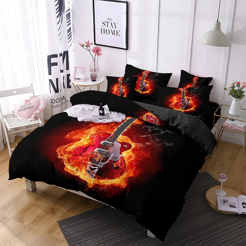 Music Piano Guitar Bed Duvet Cover Set Queen Calico Twin Size Comforter