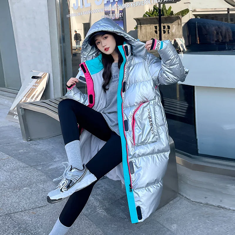 Outerwear Winter Warm Thicken Down Jackets Women Casual Shiny Letter Print Coats Clothing Loose Hooded Padded Jacket Coat Women