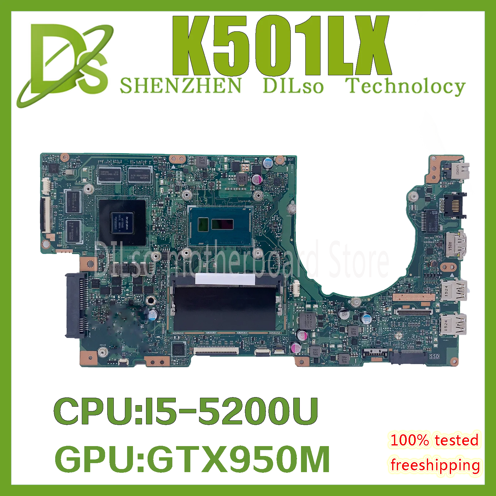 KEFU K501LX материнская плата для ноутбука ASUS K501LN K501LB K501L A501L V505L CPU I5-5200U GTX 950M 4GB 100%