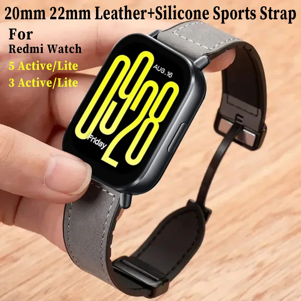 Premium Leather-Silicone Sports Strap - High Quality Bracelet Wristband Accessories, 20mm/22mm