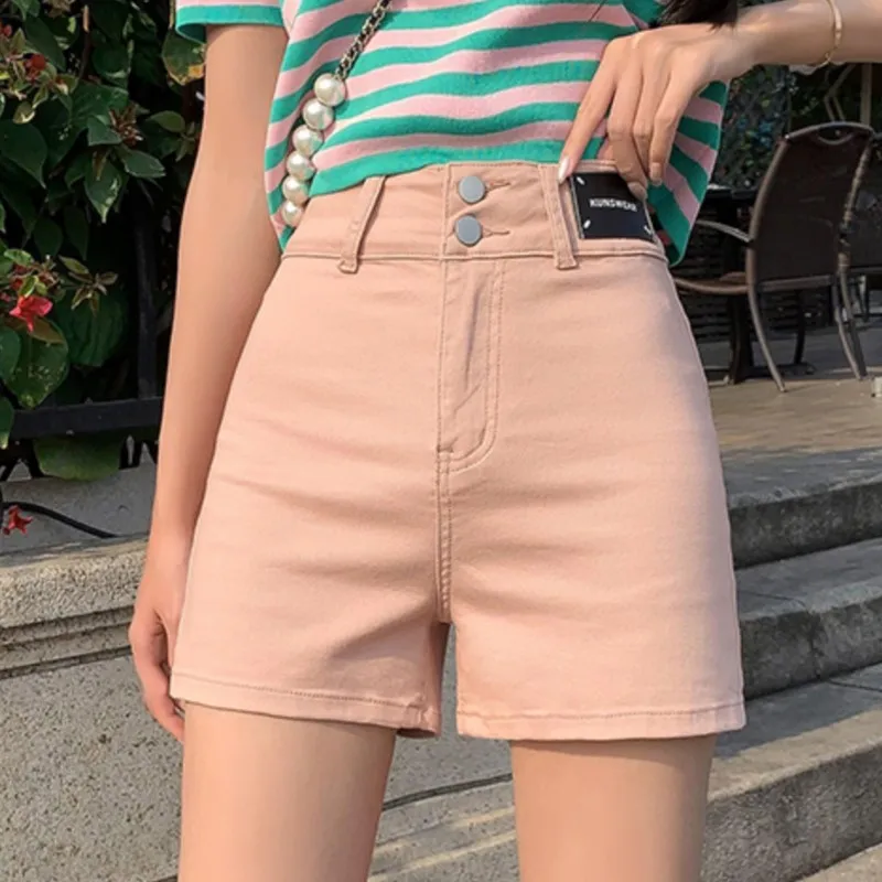 여성용 짧은 데님 청바지, 슬림 용수철, 심플 스트레치, 슬림 스키니, 스몰 반바지, 더티핑크 여름
