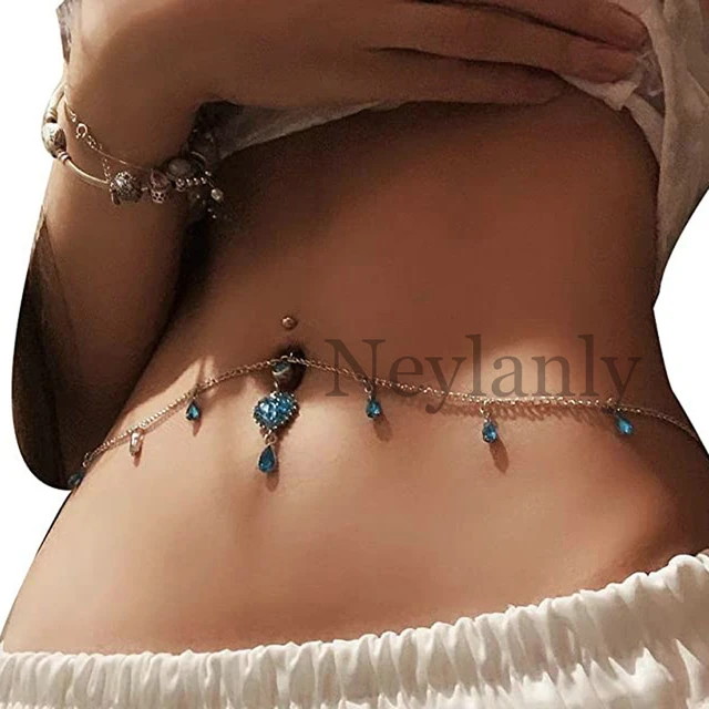 Bikini Belly Chain for Women Fashion Rhinestone Heart Waist Chain Belt Jewelry  Crystal Belly Body Chain Sexy Party Jewelry Gift