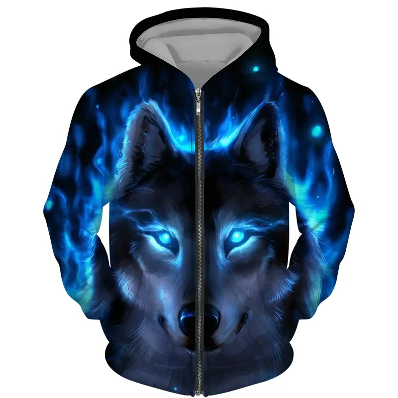 

Late 2023 New Cool Animal Wolf 3D Printed Zip Hoodie Unisex Y2K Street Casual Children's Extra Large Long Sleeve