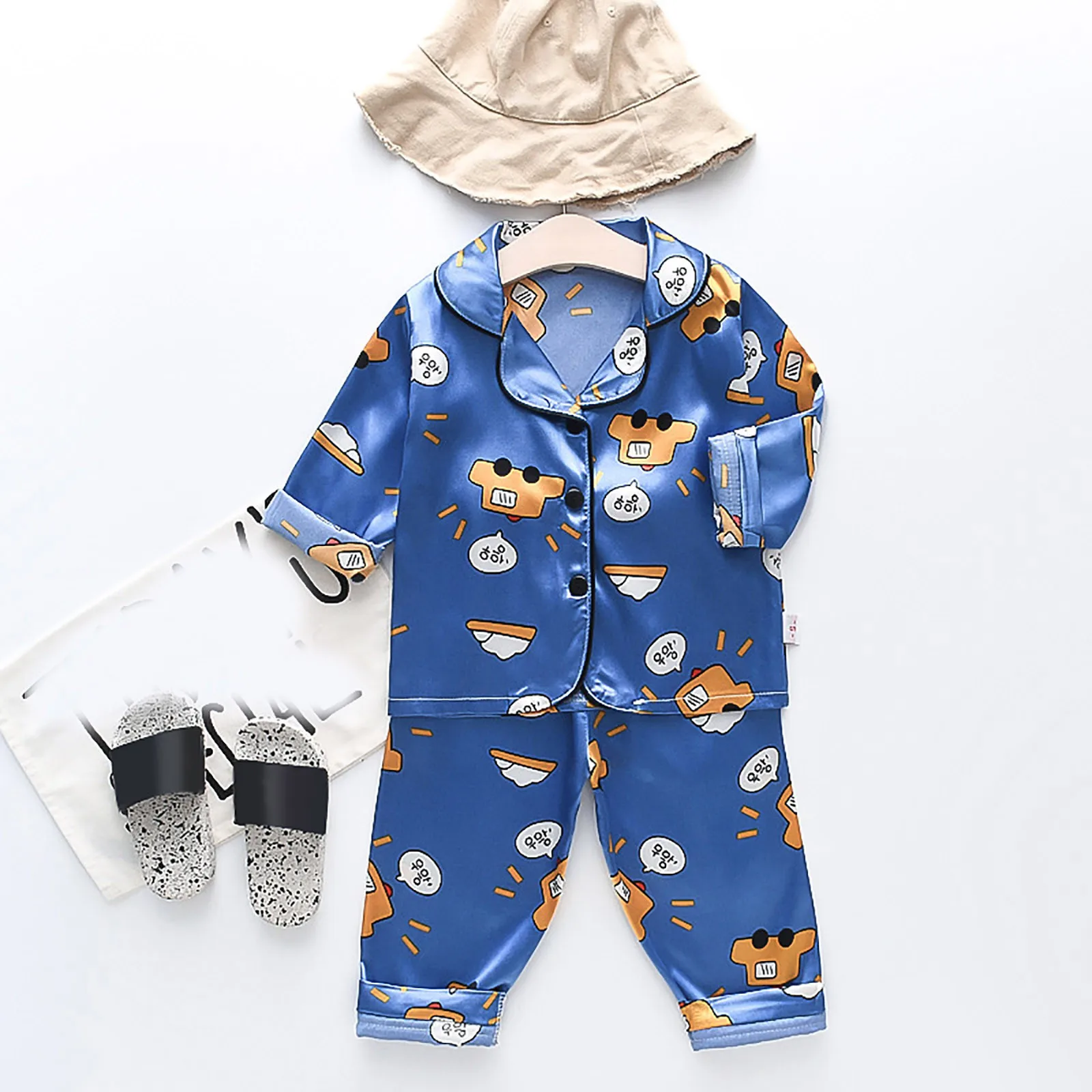 Toddler Kids Baby Boys Girls Satin Cartoon Button Down Shirt Tops + Long Pants Silk Toddler Girl Pajamas 5t Kitty for
