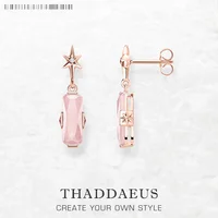 Boucles d'oreilles étoile rose pierre plaquée or Rose, bijoux fins romantiques européens pour femmes, cadeau en argent Sterling 925 véritable 1