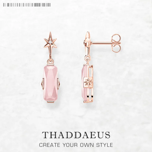 Boucles d'oreilles étoile rose pierre plaquée or Rose, bijoux fins romantiques européens pour femmes, cadeau en argent Sterling 925 véritable 1
