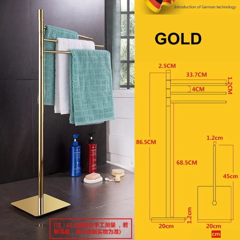 Brass Vertical towel rack Floor movable rotating towel bar bathroom folding floor stand rack