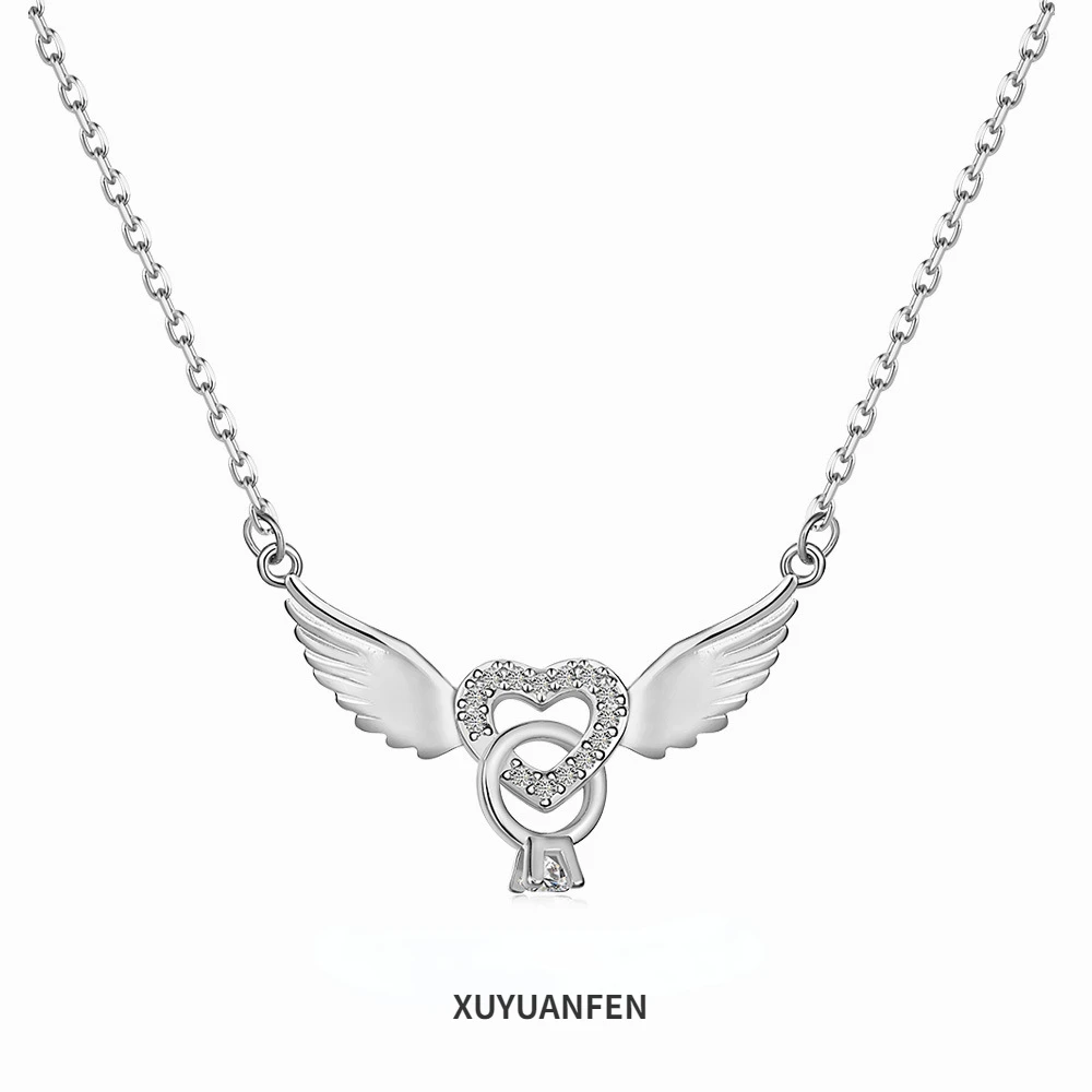 

XUYUANFEN's New S925 Sterling Silver Necklace for Women with A Small Ins Style Micro Set Zircon Heart Ring Pendant Neckchain