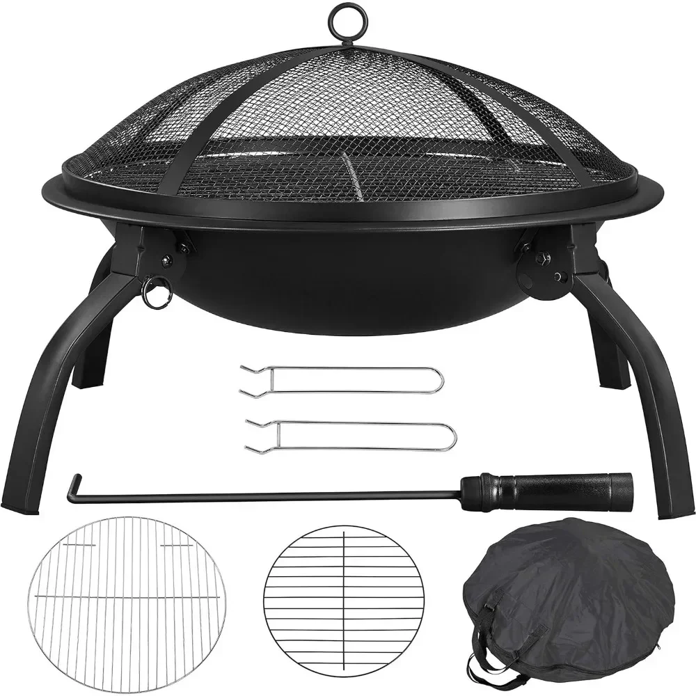 21inch Fire Pit Portable Folding Steel Fire Bowl Garden Treasures Pit for Outside Fireplace with Carrying Bag, BBQ Grill