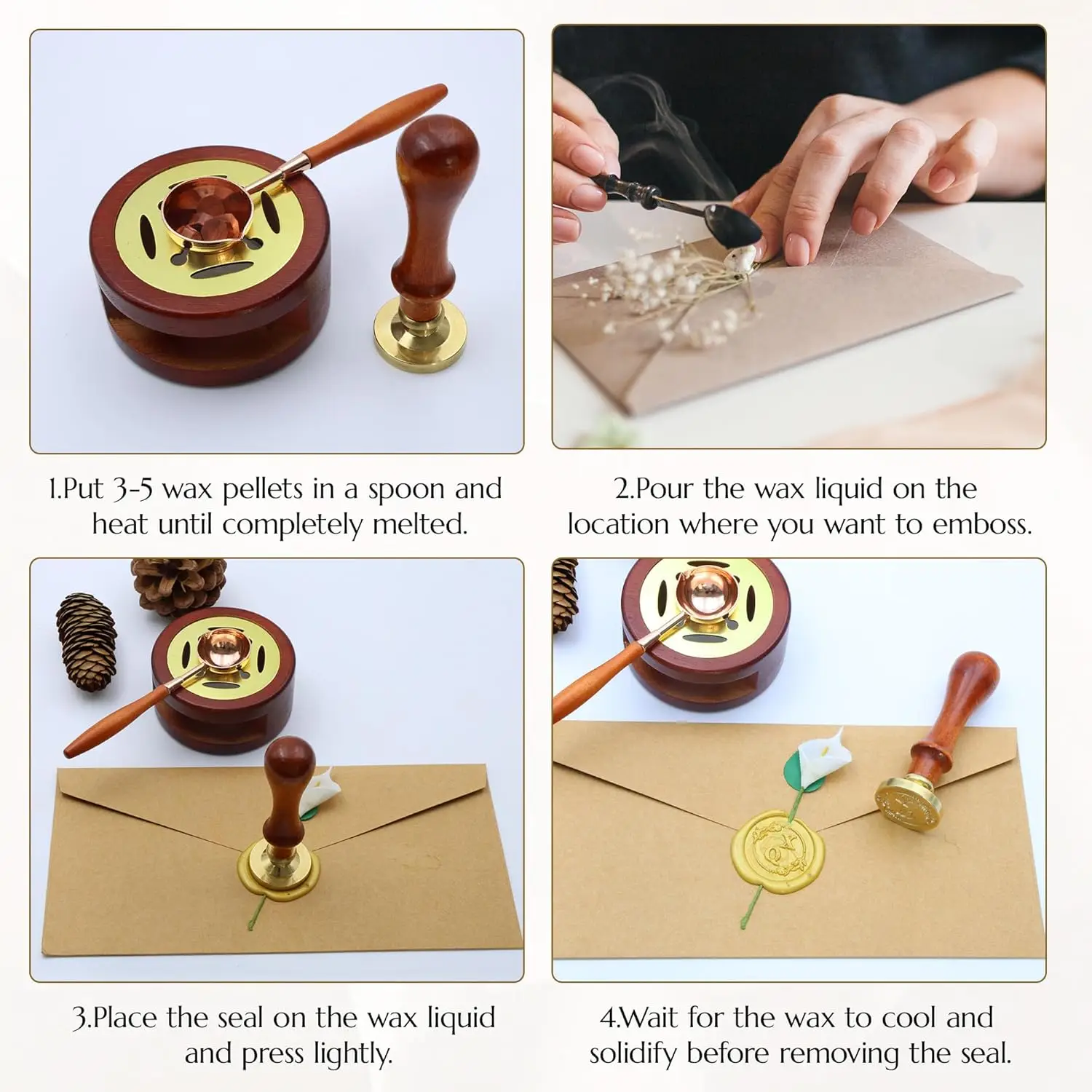 Mango Pattern Wax Seal Stamp - Brass Seal With Wooden Handle For Letters & Invitations