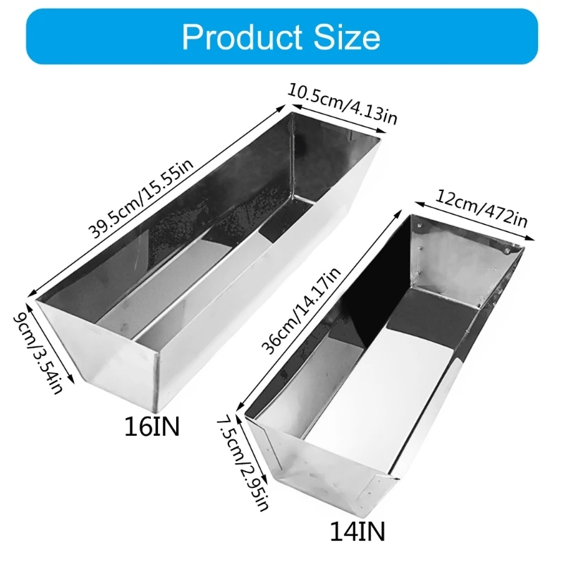 14&rdquo; 16'' Stainless Steel Watertight Reinforced Mud Pans Tapered Sides Tool Tray Bucket