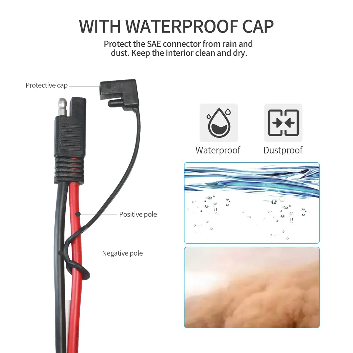 SAE 배터리 커넥터, ELFCULB 10AWG SAE-O 링 터미널 하네스 2핀 퀵 디스커넥트 SAE 배터리 케이블(오토바이용)