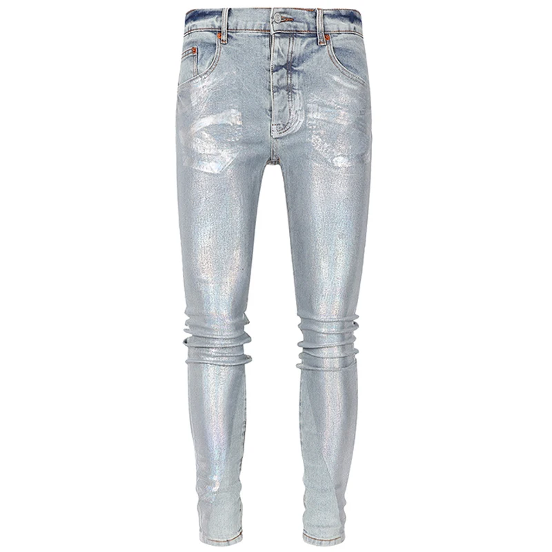 

Classic Light Blue Purple Brand Denim Trousers Men Women Everyday Casual Slim Stretch Pants High Quality Radiation Print Jeans