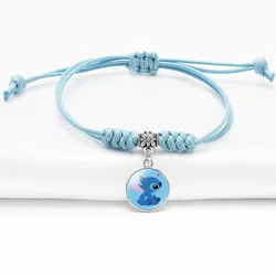 Disney Stitch Bracelet Anime Cartoon Lilo & Stitch Adjustable Blue Braided Rope Time Gem Pendant Jewelry Birthday Gift