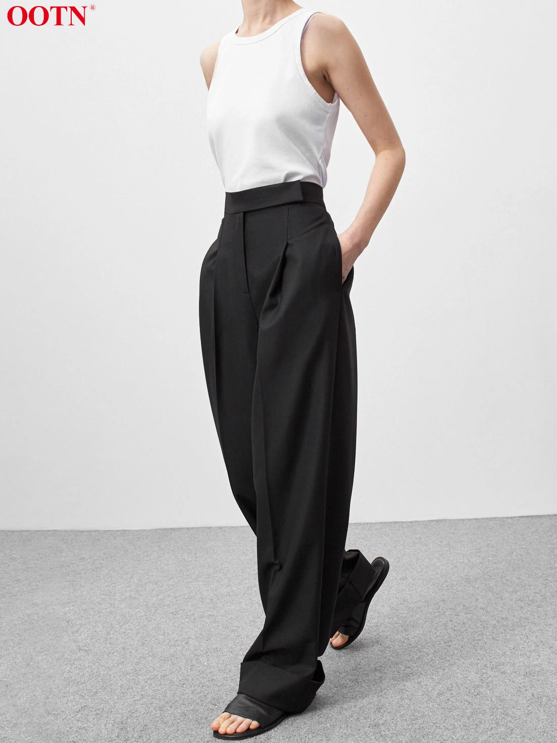 Ootn Black Pleated Palazzo Pants Women High Waist Casual Summer Trousers  Work Wear Floor-length Loose Office Ladies Pants 2021 - Pants u0026 Capris -  AliExpress