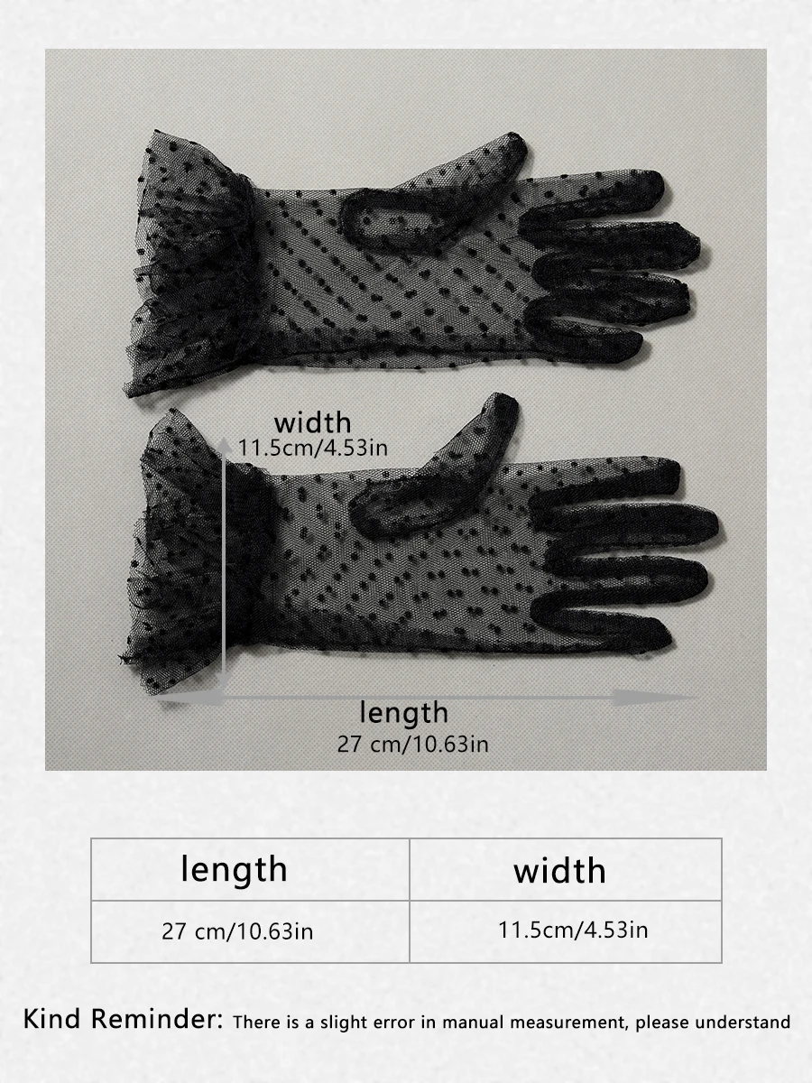 Black fingered short bridal gloves with polka dot wrist length Wedding gloves, suitable for women's wedding accessories