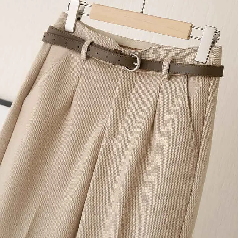 Fall Warm Woolen No Belt Harem Pencil Pants Women High Waist Ankle Length Casual Suit Pants Korean Chic Office Lady Trousers