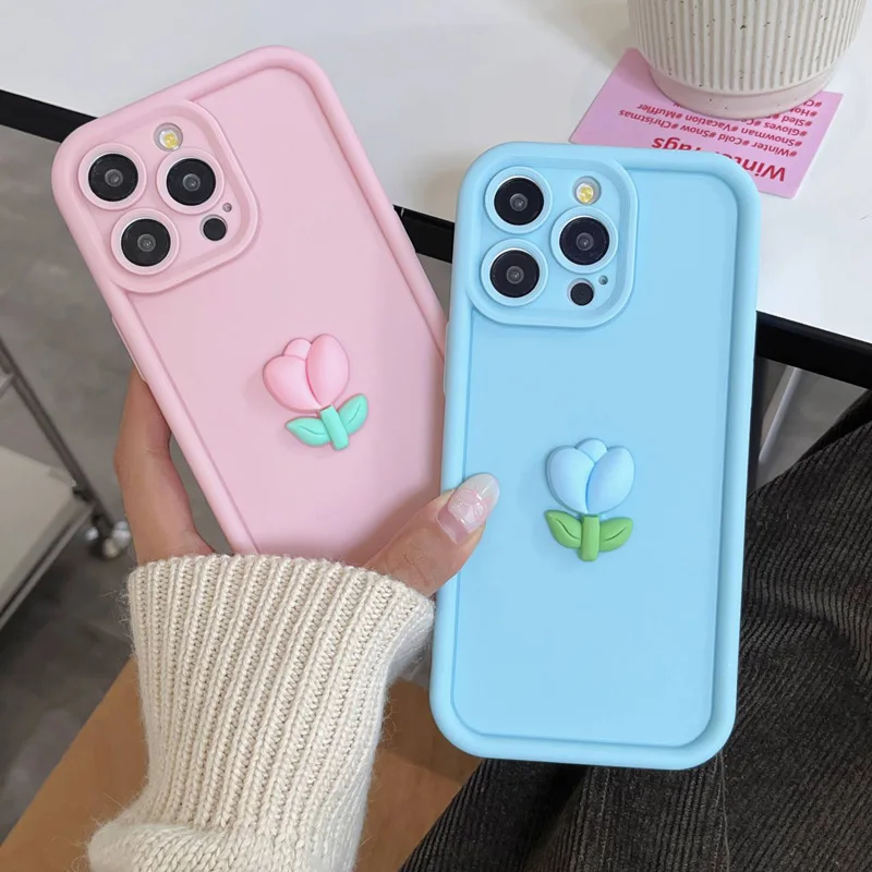 Voor iPhone 16 14 15 Tulp Bloemen Siliconen TPU Achterkant Telefoonhoesje Anti-val voor iPhone 11 12 13 Pro Max X XS XR Zachte Hoes_voghion.com