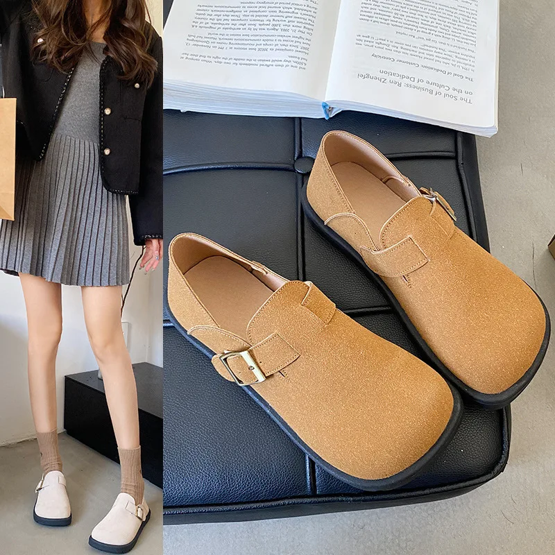 

Туфли женские с круглым носком, повседневные Мягкие кроссовки, низкий каблук, без застежки, Мокасины, в стиле ретро, Осень-зима 2023