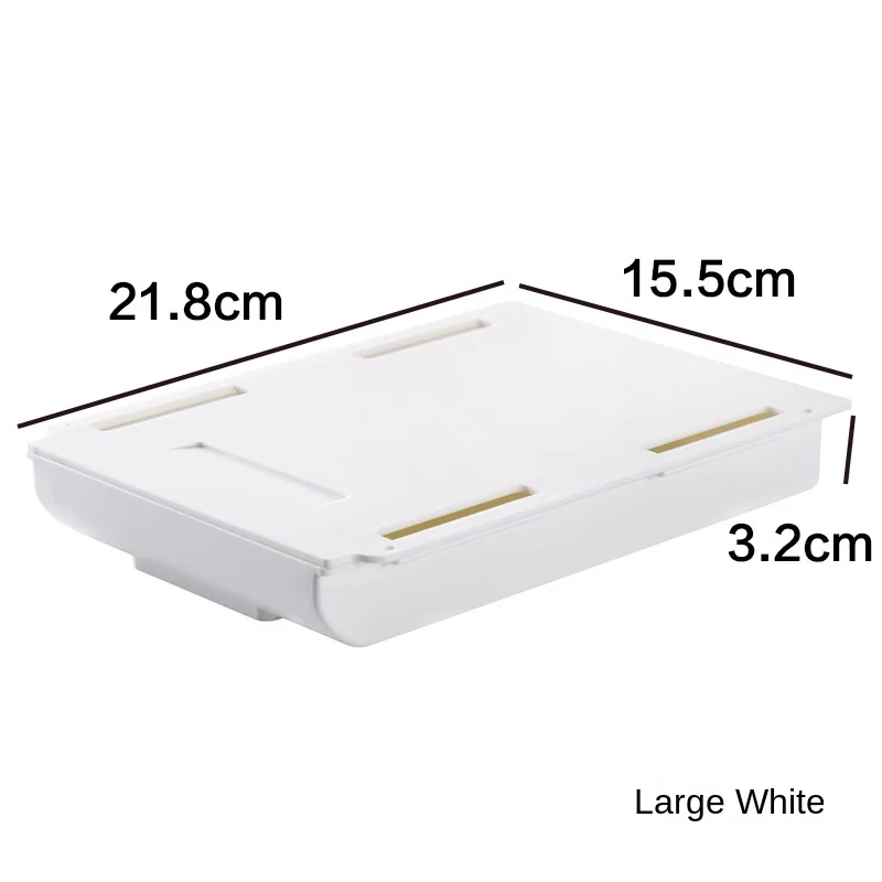 1pc White Self-Adhesive Storage Drawer Box Makeup Pencil Tray Desk Hidden Under Desk Stand Self-adhesive Under-drawer Storage Box self adhesive storage box