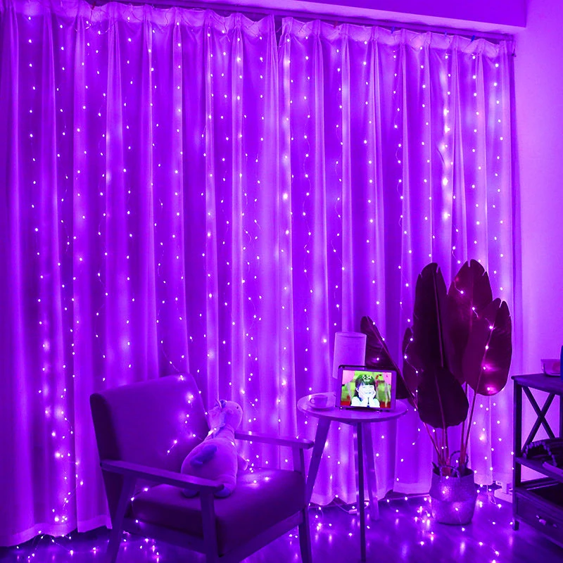 thumbnail image 1 of Cortina de luces USB para interiores, cascada, guirnalda de luces LED para dormitorio, decoración para bodas, fiestas de Navidad, vacaciones, 3, 4 y 6 m, 1 of 5