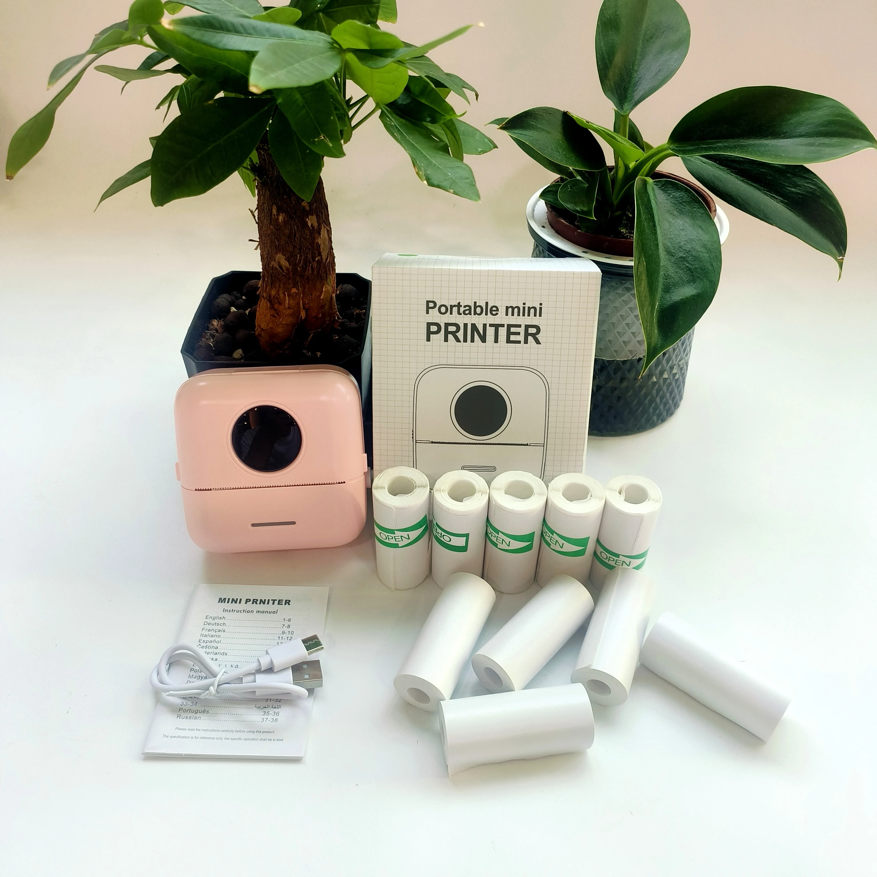 휴대용 감열 프린터(5개 용지 롤 및 5개 스티커 롤 포함), iOS/안드로이드 호환, 무선 및 USB 충전으로 즉시 사용 가능