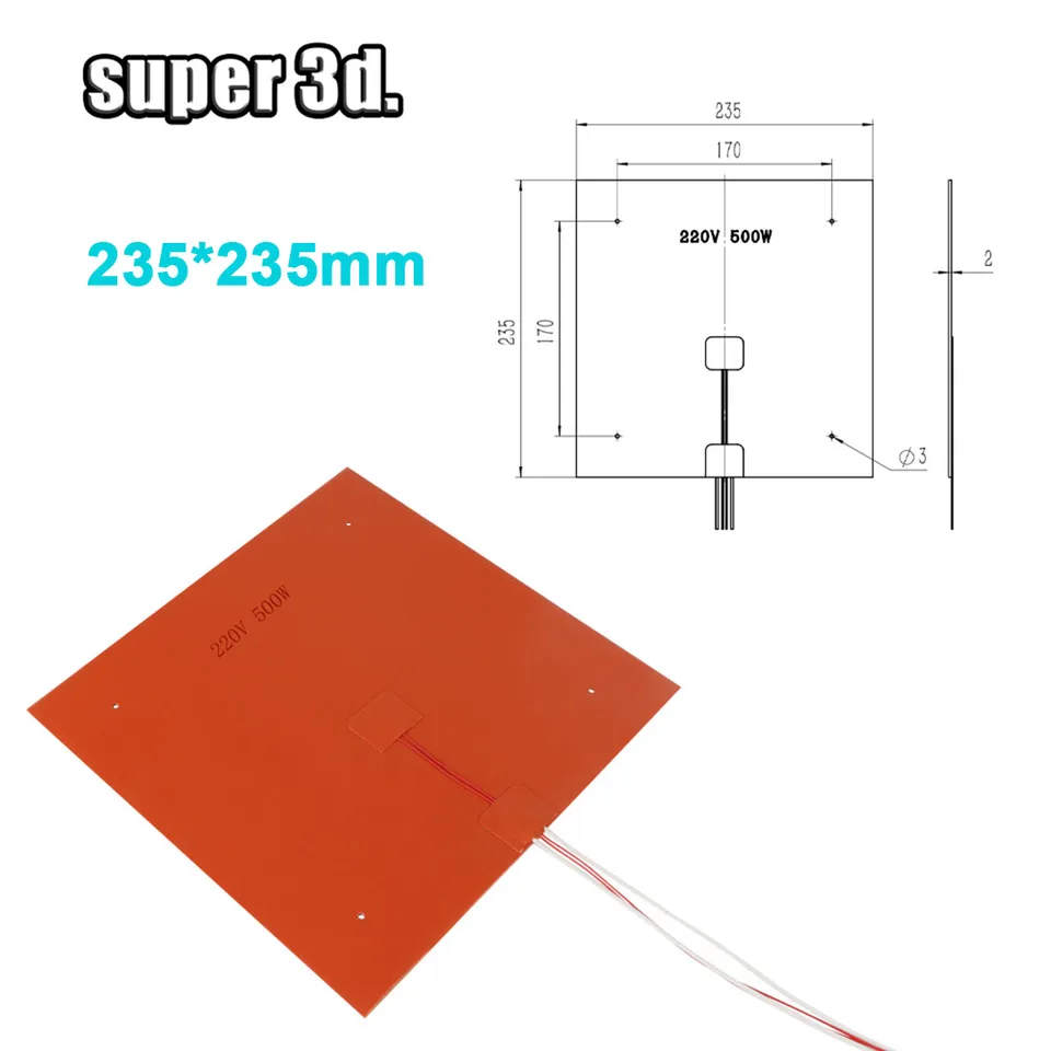 Hot Bed 3D Printer Accessoires Siliconen Hot Verwarmd Bed Verwarming Pad (Size : 200W 20X20CM Hot Bed 3D Printer Accessoires Siliconen Hot Verwarmd Bed Verwarming Pad (Size : 200W 20X20CM