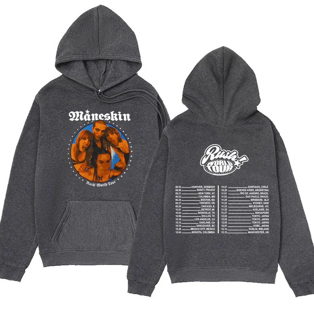 Music Band Maneskin World Tour Hoodie Men/Women Retro Hip Hop Oversized Hooded Sweatshirts Loose Gothic Pullover Streetwear