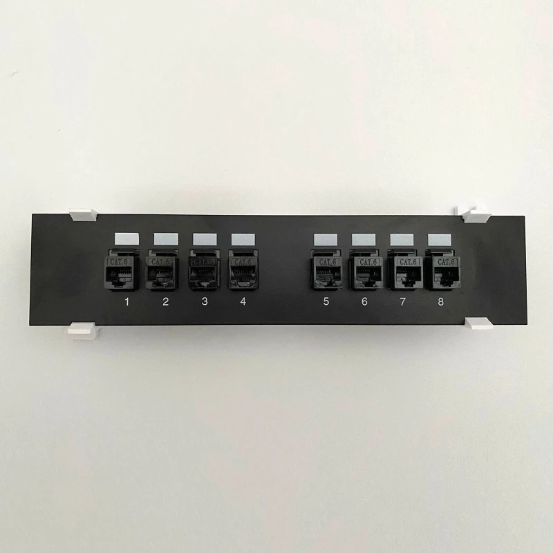 8-Port Cat6 Network Patch Panel with Wall Mount Bracket RJ45 Insert Keystone Gigabit LAN Coupler Plug Frame B0KA