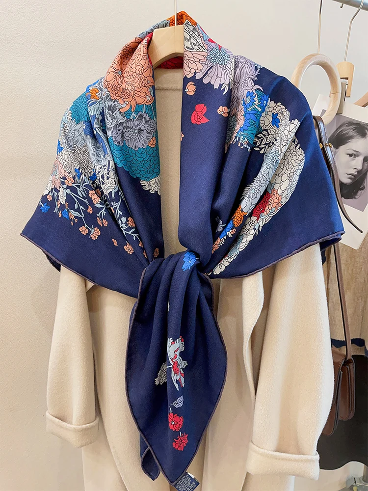 135CM*135CM Cashmere Wool Silk Scarf 140 Designer Square