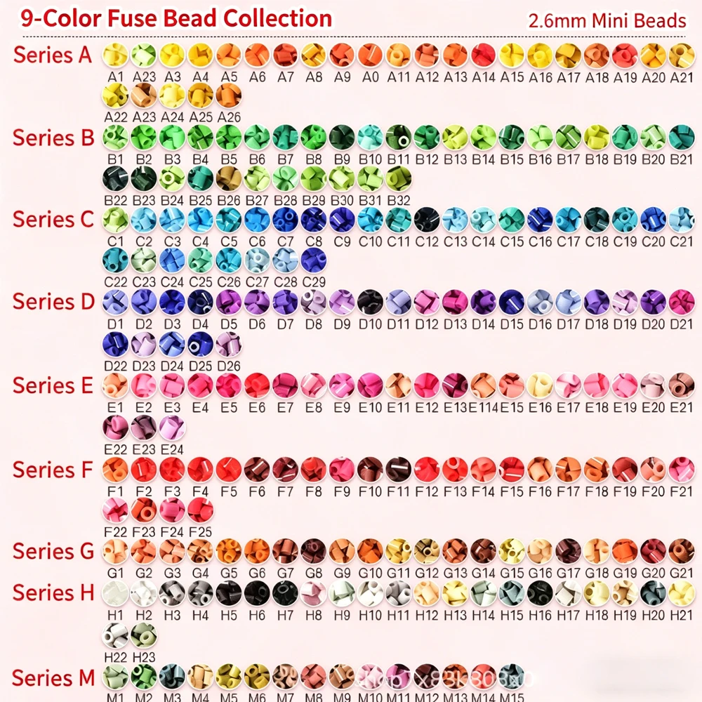 1000pcs 2.6mm 펄러 비즈는 전체 색상 구성으로 완성됩니다. Diy 직소 퍼즐 수제 선물 홈 인테리어를 위한 퓨즈 하마 비즈