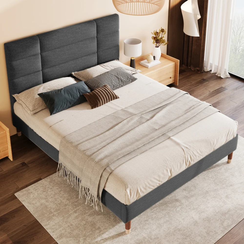 Multifunktionales Leinenbezogenes Doppelbett 140x200cm | Kopfteil-Tafel | Robuster Bettrahmen für Jugendliche ohne Matratze – Detail 16