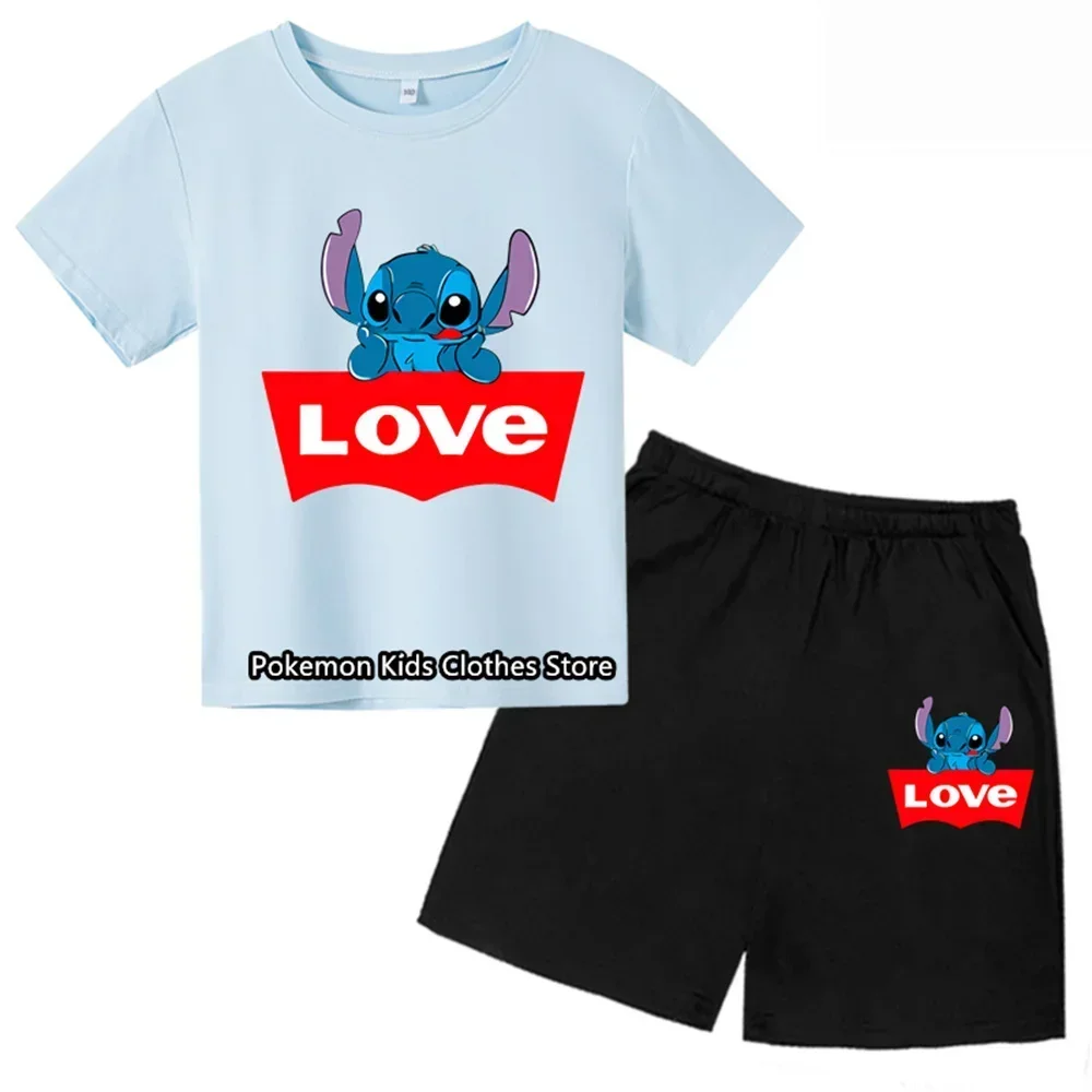 thumbnail image 1 of Conjunto de camiseta de dos piezas con puntadas bonitas para bebé y niño, cuello redondo, informal, manga corta, pantalones cortos de manga corta para niña, 1 of 5