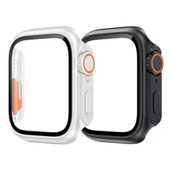 Premium Protective Case with Glass Screen Protector for Apple Watch - 2-Pack Bumper Cover (White Black)