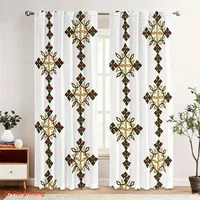 Rideaux occultants à motif croix éthiopienne pour la décoration intérieure, rideaux occultants à passe-tringle pour chambre à coucher 1