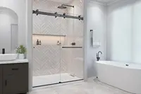 Rameless Shower Door , 200 56.5-60" W x 78" H Twinglide Frameless Shower Door w/ 3/8" Clear Tempered Glass (Matte Black) 2