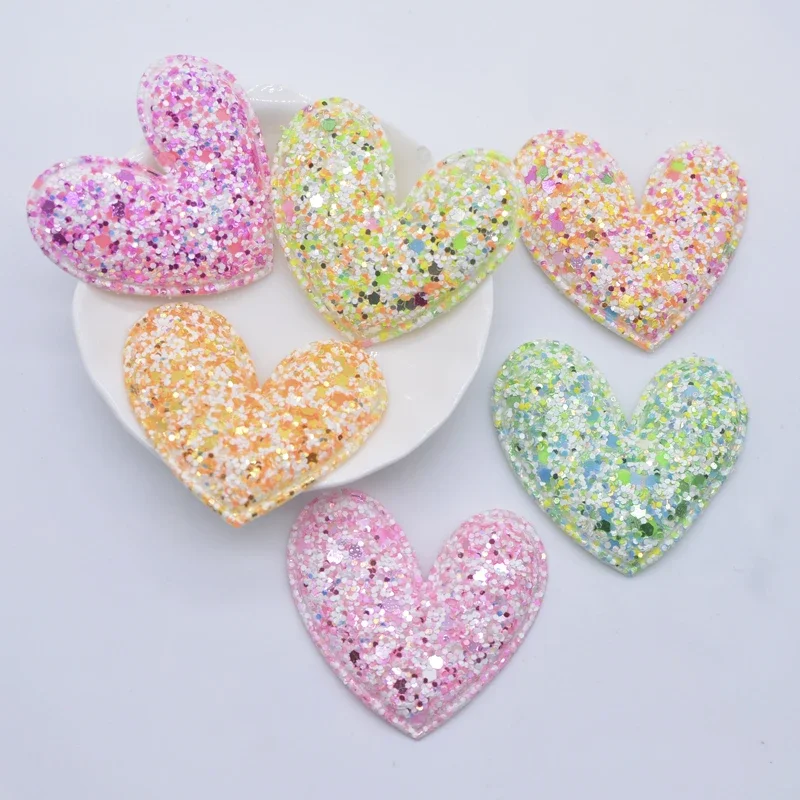 12Pcs 50*45mm Padded Fluoreszenz Stoff Herz Applique für Kleidung Hut Nähen Liefert DIY Headwear Haar Clips band Zubehör