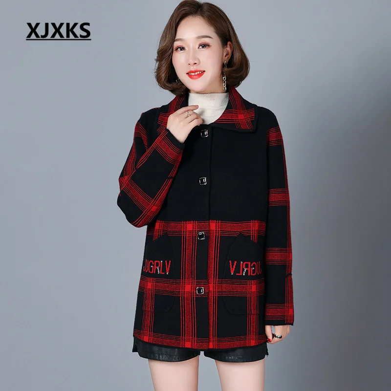 

XJXKS 2022 Autumn Winter Latest Loose Plus Size Women's Woolen Coat Fashion Lapel Single-breasted Knitted Cardigan Female Jacket