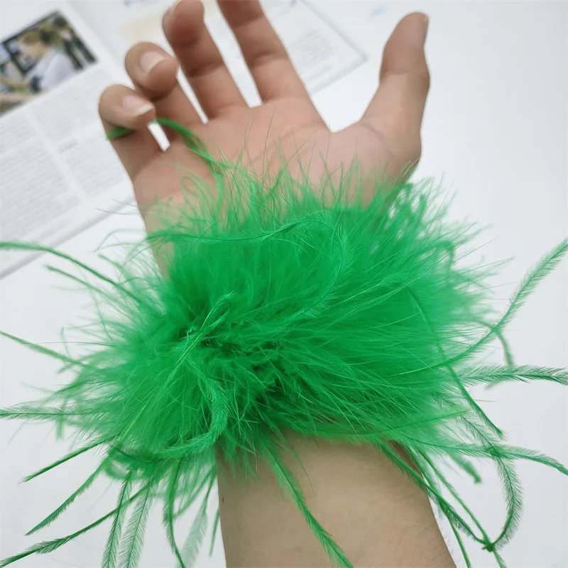 Stainless Steel Bracelet Metal Bracelet Women Ostrich Feather Wrap Bracelet Slap Anklet Fur Feather Cuffs Wrist Sleeve Hair Accessories