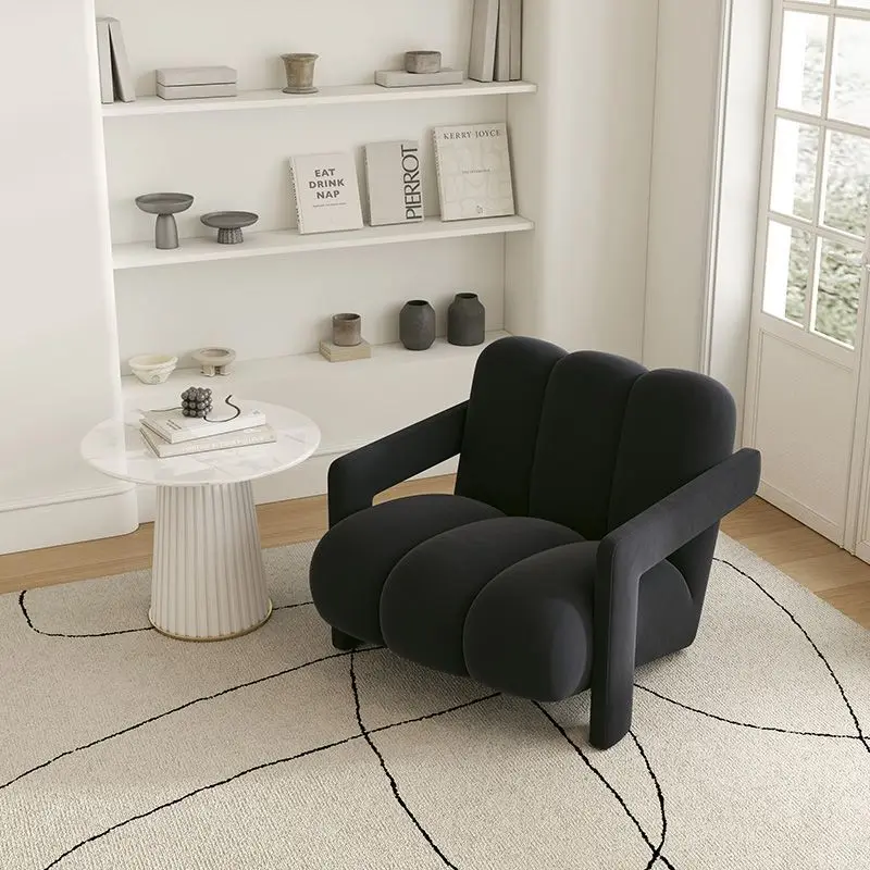 Modern Nordic Accent Chair Designer Single Lounge Chair Soft Velvet Upholstery Minimalist Armchair Living Room Bedroom Balcony