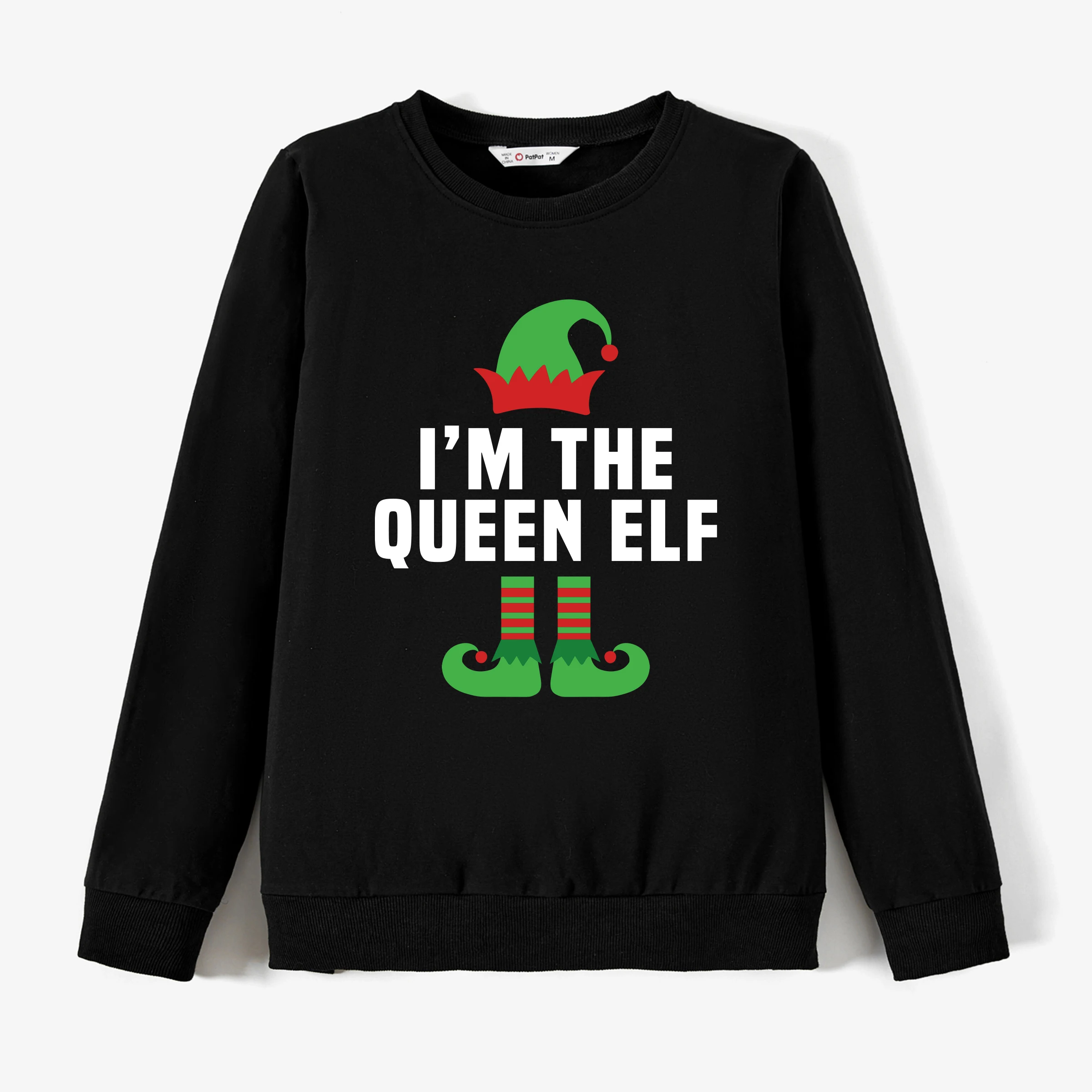 Camisetas de manga larga negras con diseño divertido de elfo navideño a juego para toda la familia de PatPat