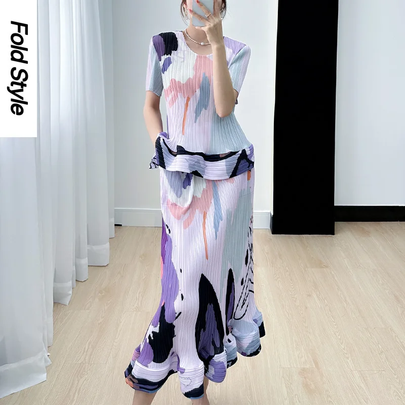 

Miyake Design Sense, High End Temperament, Loose Fit, Age Reducing Fashion Printing Set, Female 2024 Summer New Style