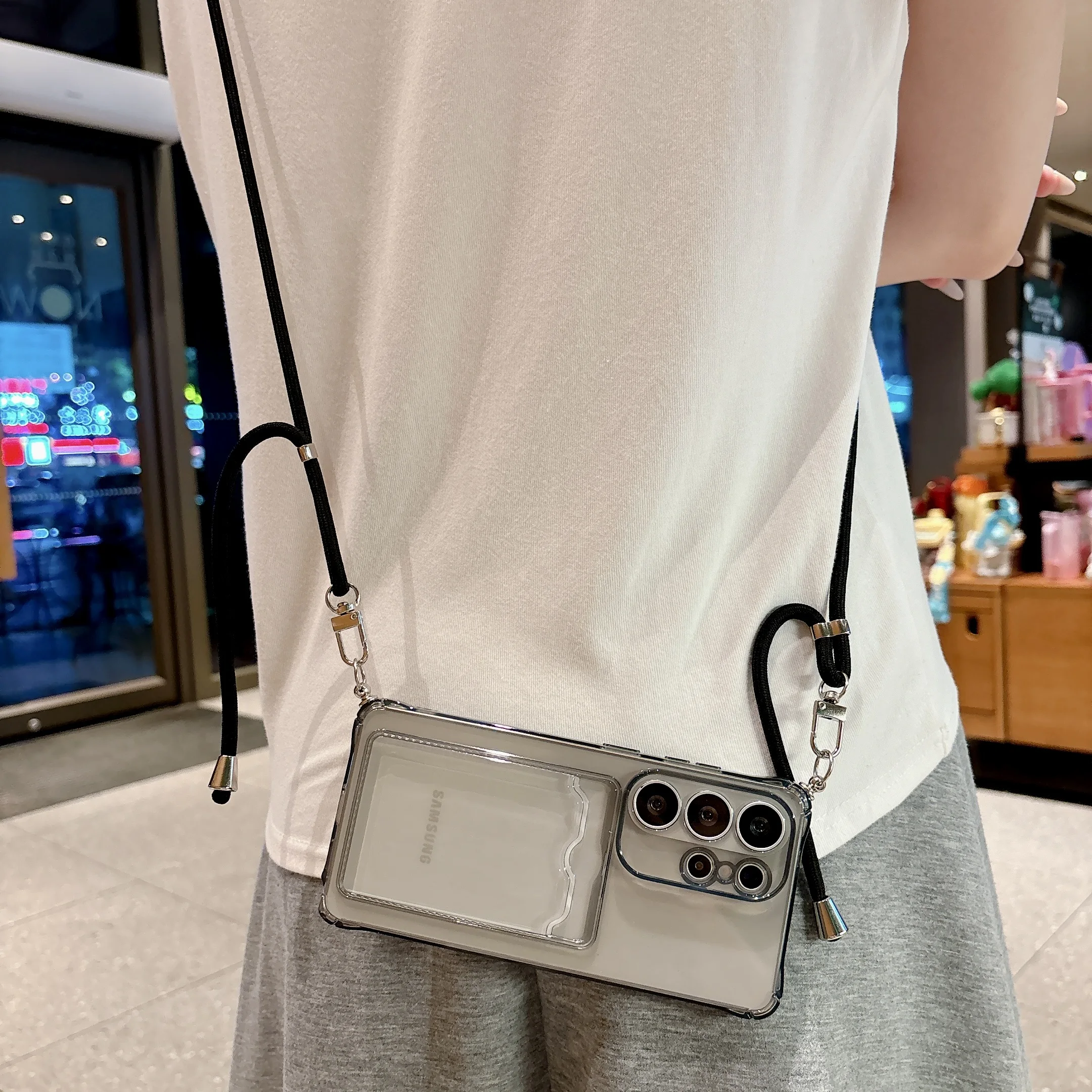 Adjustable Crossbody Lanyard Phone Case with Silicone Card Holder Cover