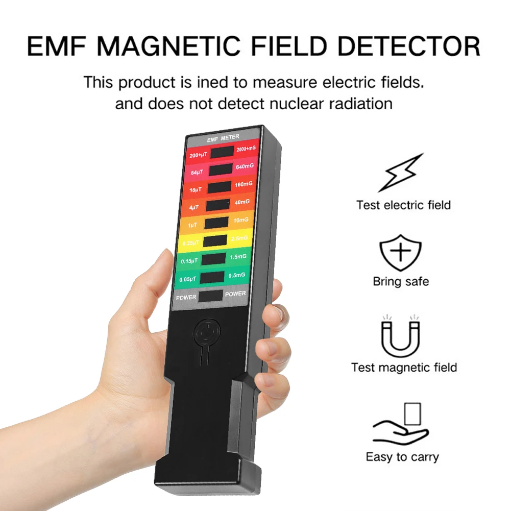 Electromagnetic Field Detector 8 LED EMF Gauss Meter High Precision Radiation Detector Portable EMF Magnetic Field Monitor