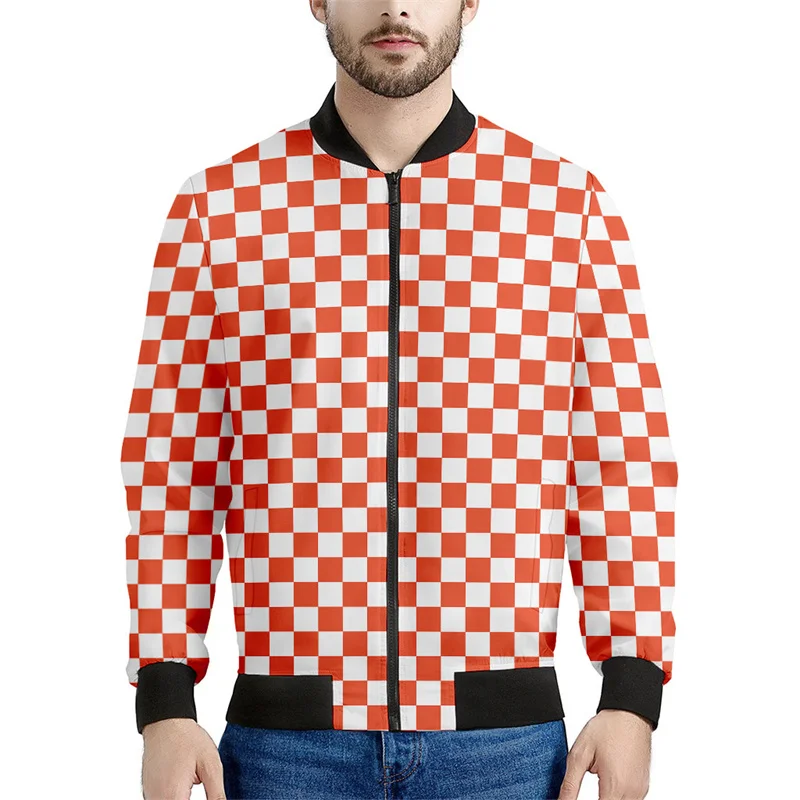 thumbnail image 1 of Chaqueta con cremallera a cuadros con estampado 3D multicolor para hombre, sudadera de gran tamaño, chaquetas de calle para primavera y otoño, abrigos de manga larga, 1 of 5