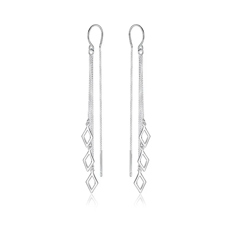 Dangle Earrings Long Earrings Crystal Tassel Earrings CIAXY Silver Color Geometric Rhombus Tassel Long Ear Line Earrings for Women
